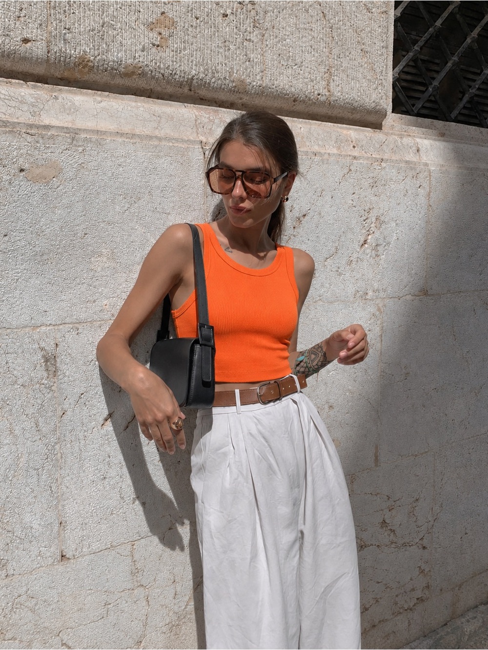 H&M Divided Orange Ribbed Cropped Tank Top Stretchy Y2K Size M